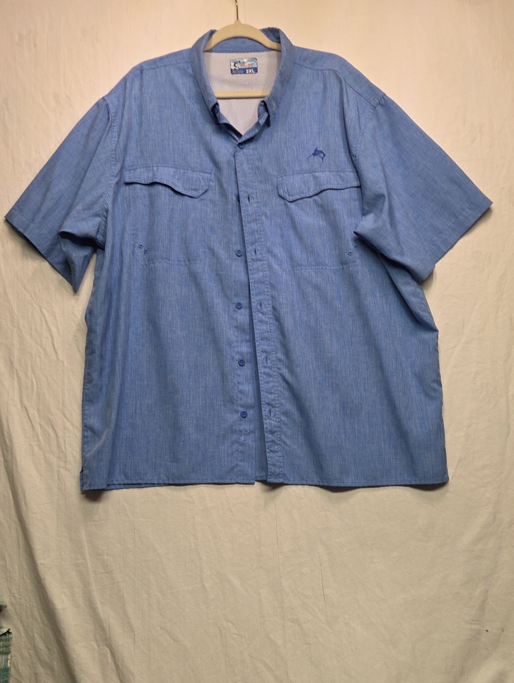 Men's Light Blue Short-Sleeve Button-Down Shirt. Size 2XL. #0231